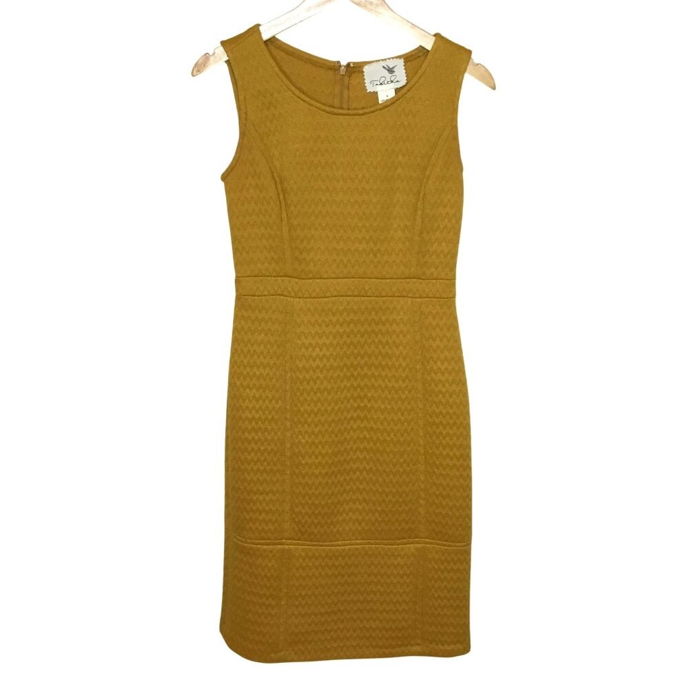 ANTHROPOLOGIE Tabitha Mustard Chevron Midi Sheath Dress Sleeveless Retro Sz 4